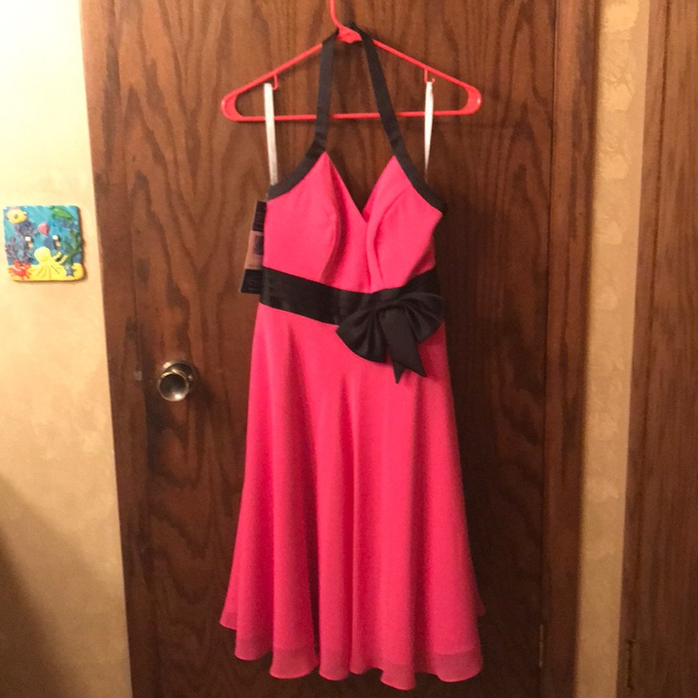 Pink and black halter bridesmaid dress